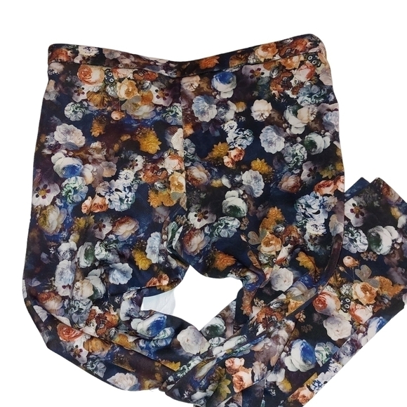 𝅺zara NAVY BLUE FLORAL PRINT TROUSER LEGGINGS- M - Picture 2 of 5
